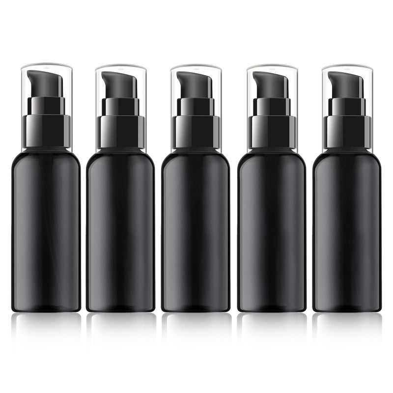RAYNAG 5 Pack Travel Pump Bottles Empty Refillable Plastic Pump Bottle Spray Bottle Dispenser With Black Cap for Lotion Cream Essential Oil Travel Container, 50ml/1.7oz (Black) - Image 1